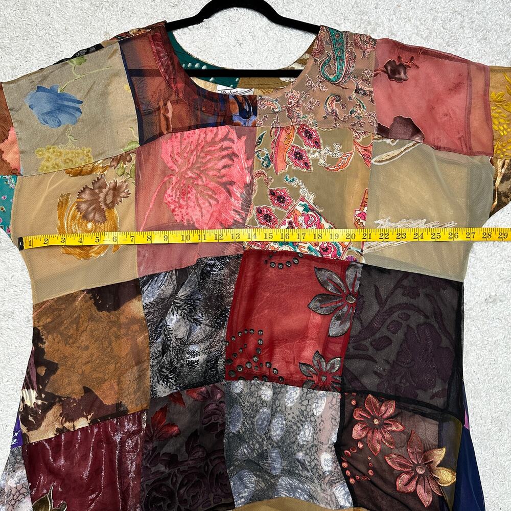 Sterling Styles Art Silk Velvet Burnout Patchwork Tunic Top Boho Art to Wear OS - Picture 5 of 8